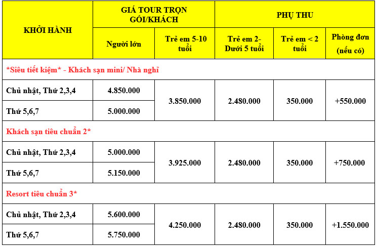 giá tour